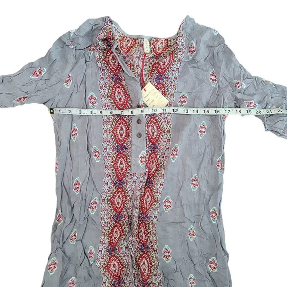 Raga Multi Color Button Vneck with 3/4 sleeve mini dress - Picture 8 of 9